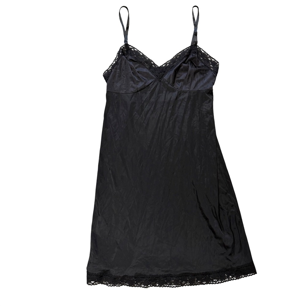 Vintage Vanity Fair Womens Black Lace Trim Full Slip 10-103 Nylon USA Made